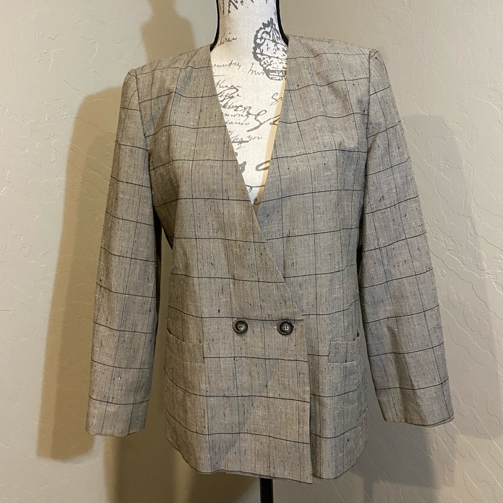 Michelle Stuart women’s  brown plaid blazer